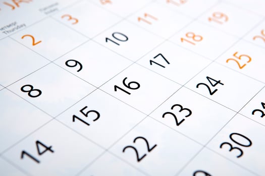 sheet of a calendar with the number of days photo