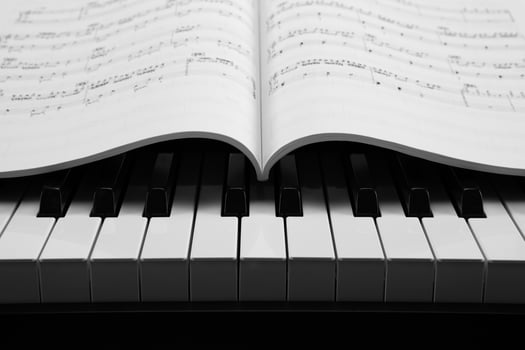 Piano keys and musical book photo