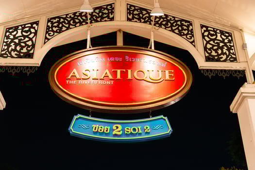 Bangkok,Thailand - February, 14 2023 Asiatique The Riverfront is a large open-air mall in Bangkok, Thailand. It occupies the former docks of the East Asiatic Company, and faces the Chao Phraya River photo