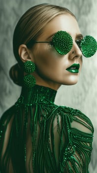 Captivating Green Glamour Striking Portrait of Stylish Woman in Avant Garde Fashion photo