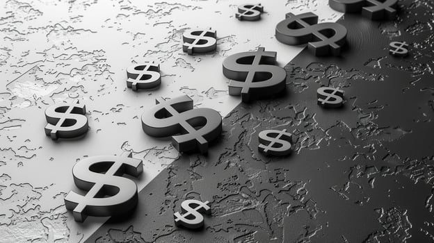 Abstract Financial Background with Dollar Signs on Textured Black and White Surface photo
