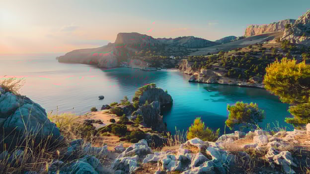 Beautiful beach views in Greece, Clean and beautiful, in the afternoon, which in Generate AI photo