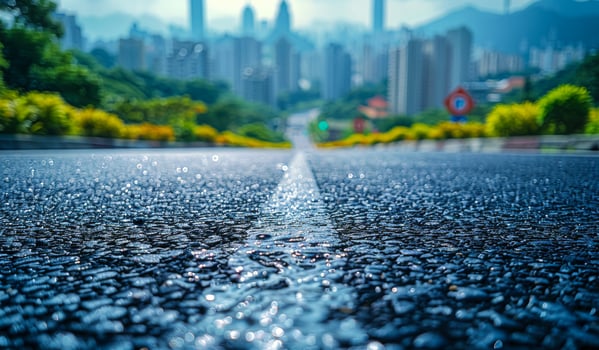 A city street with a white line down the middle photo