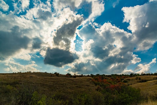 White cumulus storm clouds in the sky during the day, Ukraine photo