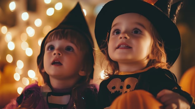 Little kids in costume celebrating halloween together photo