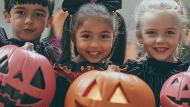 Little kids in costume celebrating halloween photo