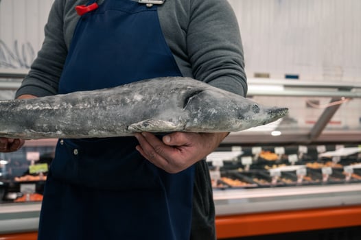 Male fishmonger or fish market worker photo