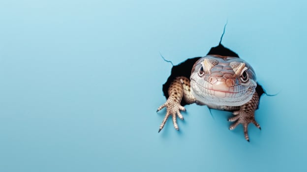 cute blue-tongued skink peeking through a hole photo