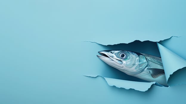 cute barracuda peeking through a hole photo