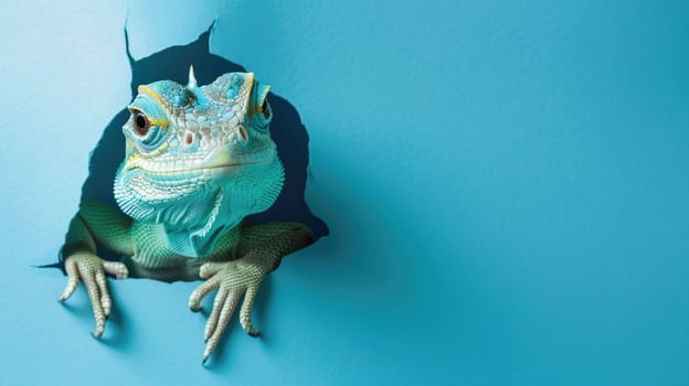 cute basilisk peeking through a hole photo