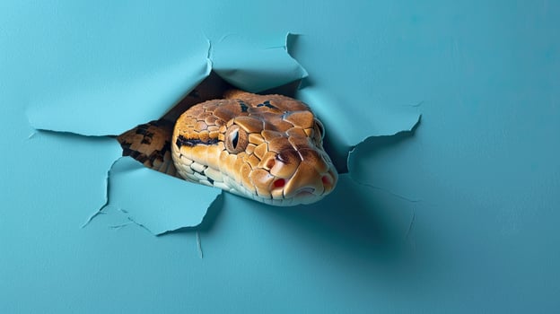 cute anaconda peeking through a hole photo