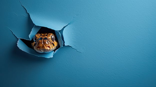 cute anaconda peeking through a hole photo