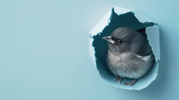 cute dark-eyed junco peeking through a hole photo