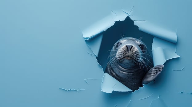 cute northern right whale peeking through a hole photo