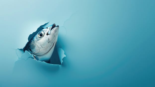 cute mako shark peeking through a hole photo