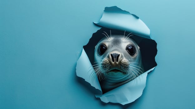cute sea turtle peeking through a hole photo