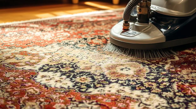 A professional carpet cleaning machine is being used to revitalize an intricate Persian rug photo