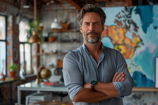 Portrait of a confident businessman standing in his office photo