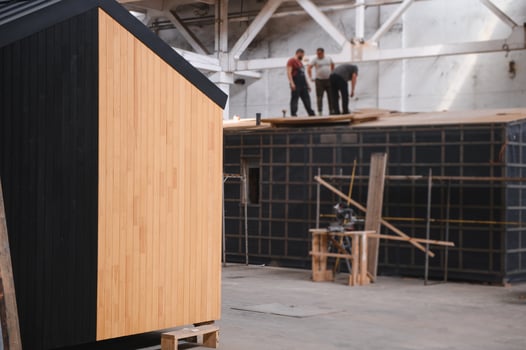 Workshop for the production of wooden modular houses photo