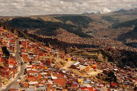 City of La Paz and mountain of Illimani during sunset, Bolivia,, photo