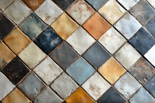 Colorful square leather tiles creating modern geometric pattern photo