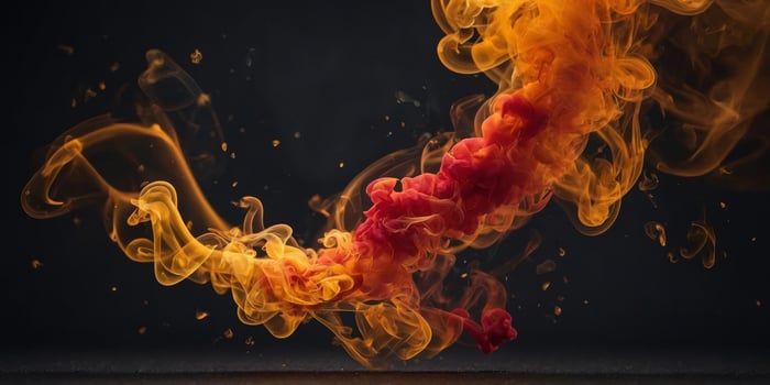 Fiery red orange and yellow smokes intertwine and blend together in a fiery and dramatic display. photo