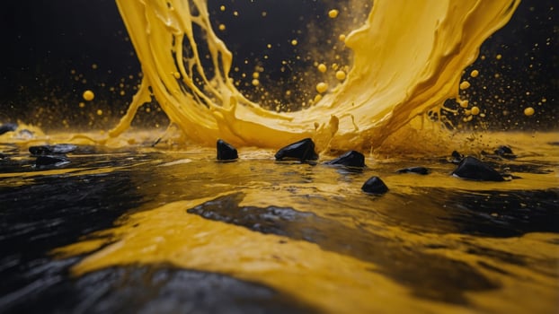 A striking abstract watercolor using bold black shapes on a vibrant yellow background. photo