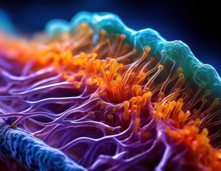 Microscopic Virus Cell Glowing Particles photo