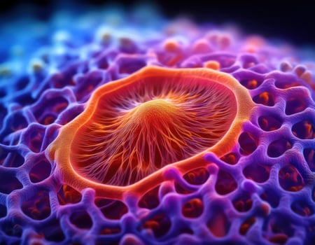 Microscopic Virus Cell Glowing Particles photo