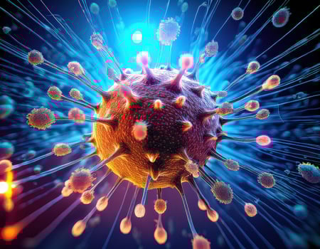 Microscopic Virus Cell Glowing Particles photo