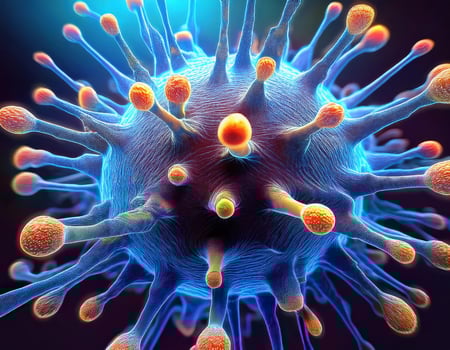 Microscopic Virus Cell Glowing Particles photo