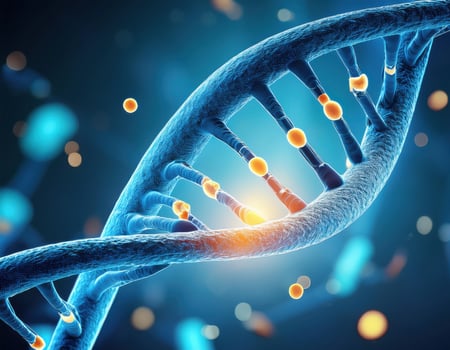 Glowing DNA Strands Close Up Genetic Mapping photo