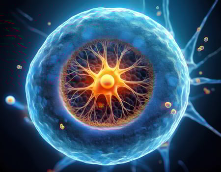 Microscopic Cell Nucleus Glowing Genetic Structure photo