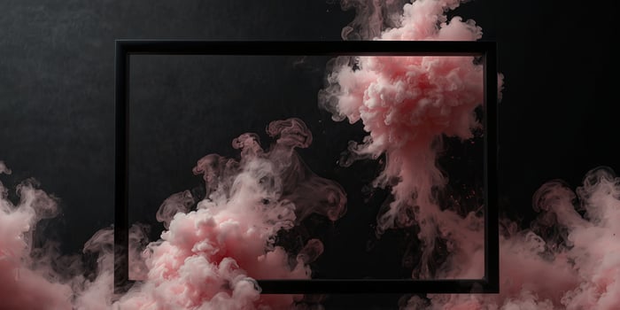 A square frame with pink smoke on a black background. photo