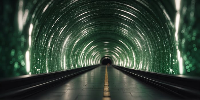 Digital abstract tunnel, green hues, evolution of technology, innovative aesthetics, sleek design, modern visuals. photo