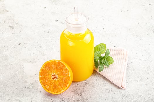 Fresh orange juice served mint photo