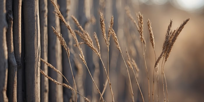 Gray fence made of dry stems dry thin reed in the wall. photo