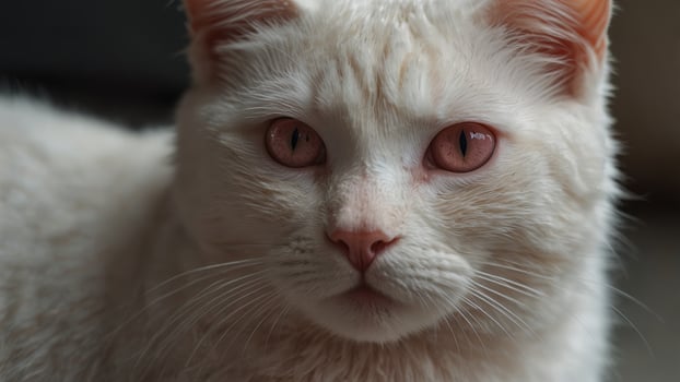 Close up of white cat with pink eyelashes. photo