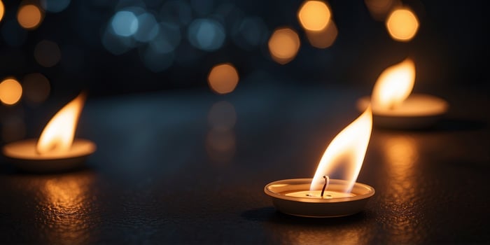 A flickering flame of hope illuminates the dark night, representing the burning desire for world peace. photo