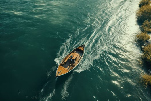 Majestic Bird Eye View of Boat on the Go. photo