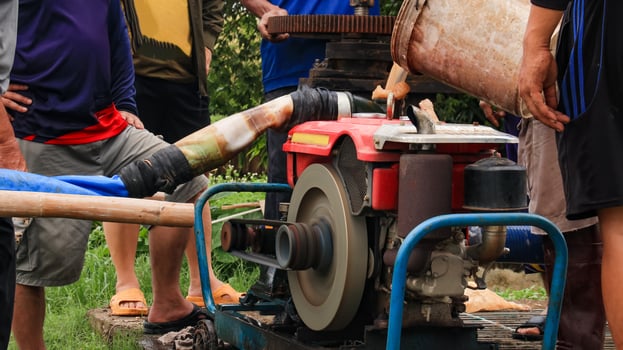 An image of a water pump being prepared to drain floodwater from a community. photo