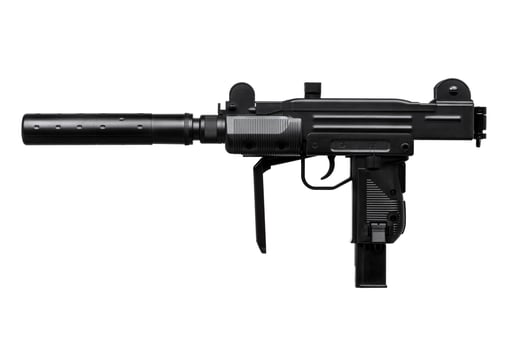 submachine gun with silencer isolated on white photo