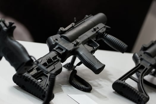 Weapon stand at an arms exhibition. photo