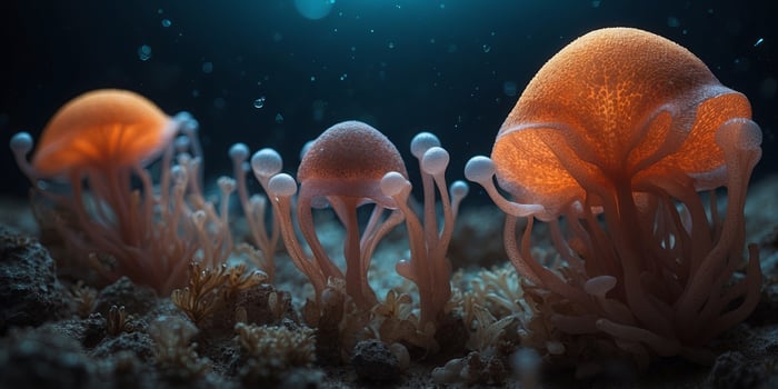 Bioluminescent organisms in the deep sea. photo
