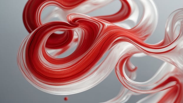 Abstract fluid candy art with red and white curving lines. photo