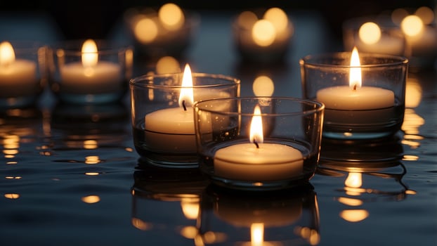 Candles floating on water, concept vesak day. photo