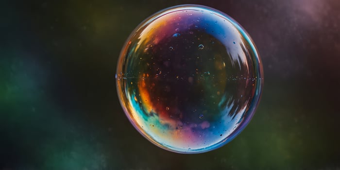 Single soap bubble with colorful bokeh background, close-up Abstract and dreamy concept. photo