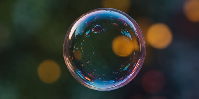 Single soap bubble with colorful bokeh background, close-up Abstract and dreamy concept. photo