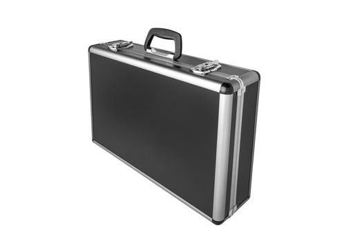 Aluminum briefcase case with metal corners isolated on white photo