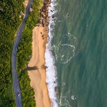 Balneario Camboriu in Santa Catarina. Taquaras Beach and Laranjeiras Beach in Balneario Camboriu. Aerial view in landscape. Square image photo